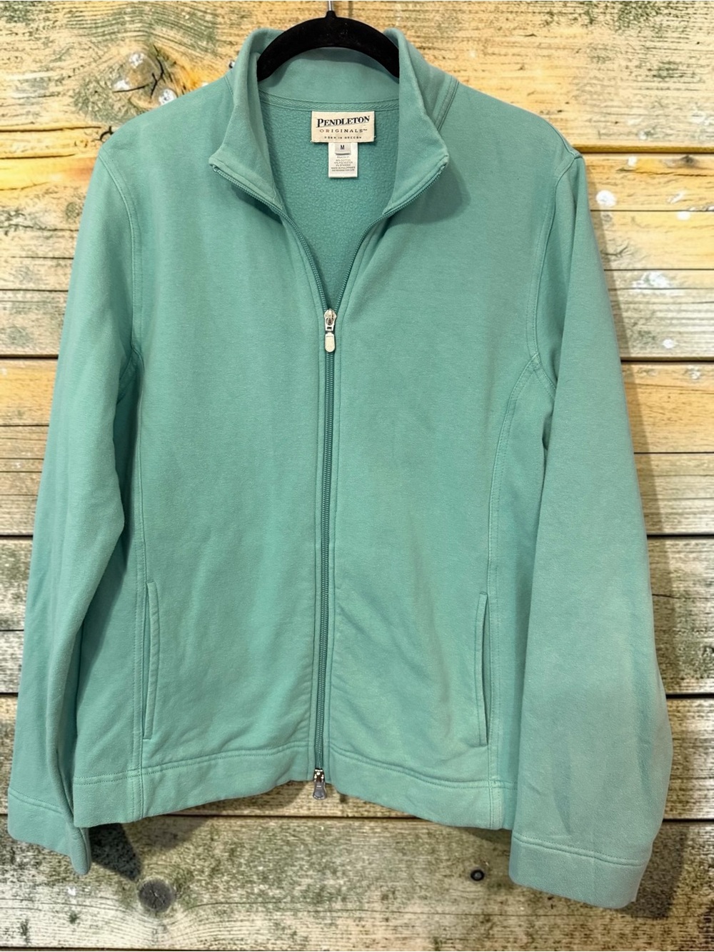 Pendleton Originals Full Zip Jacket M Sage Mint Green Cotton Fleece Mock Neck